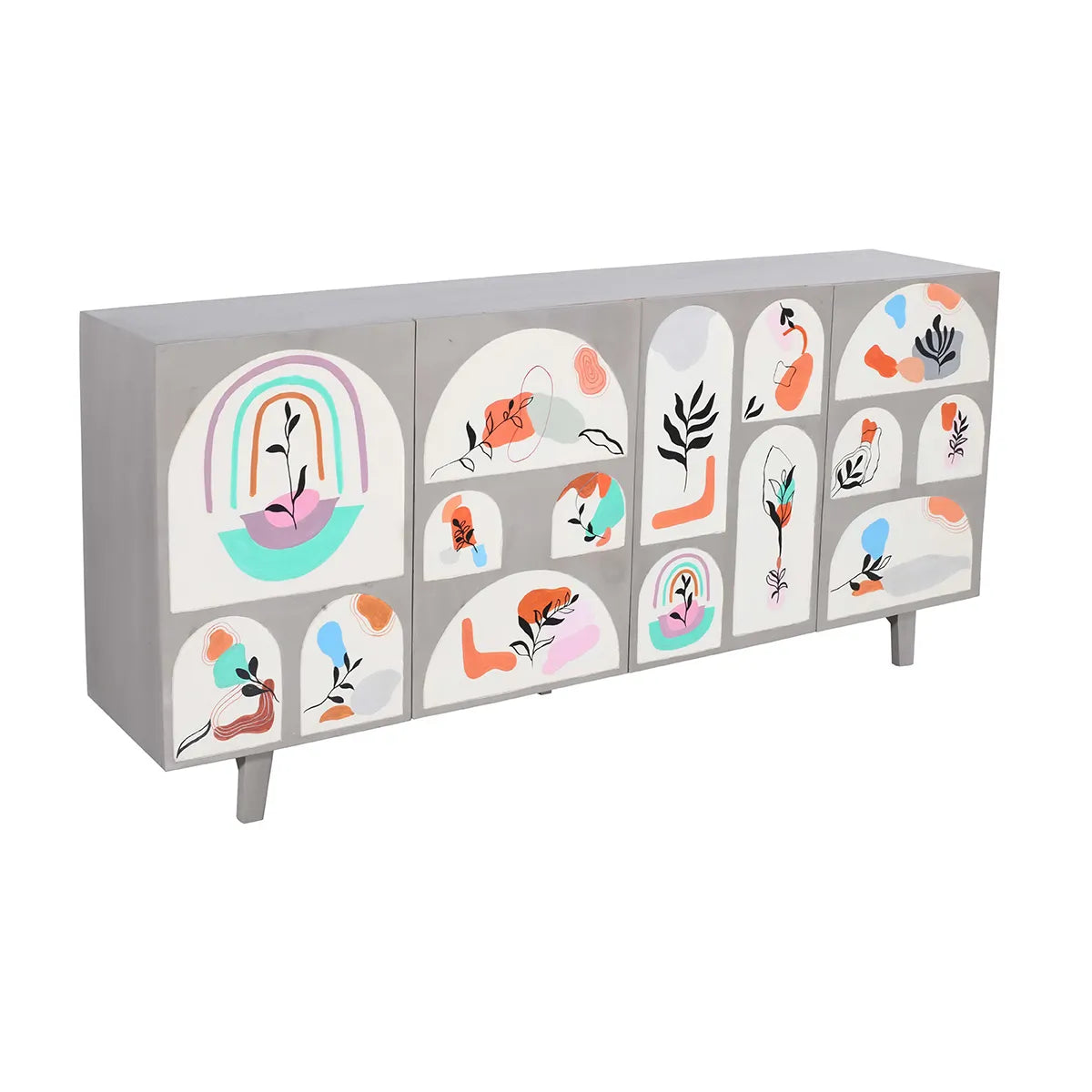 Pastel Elements 4 Door Sideboard Hand-Painted Mango Wood in Grey - Furniza