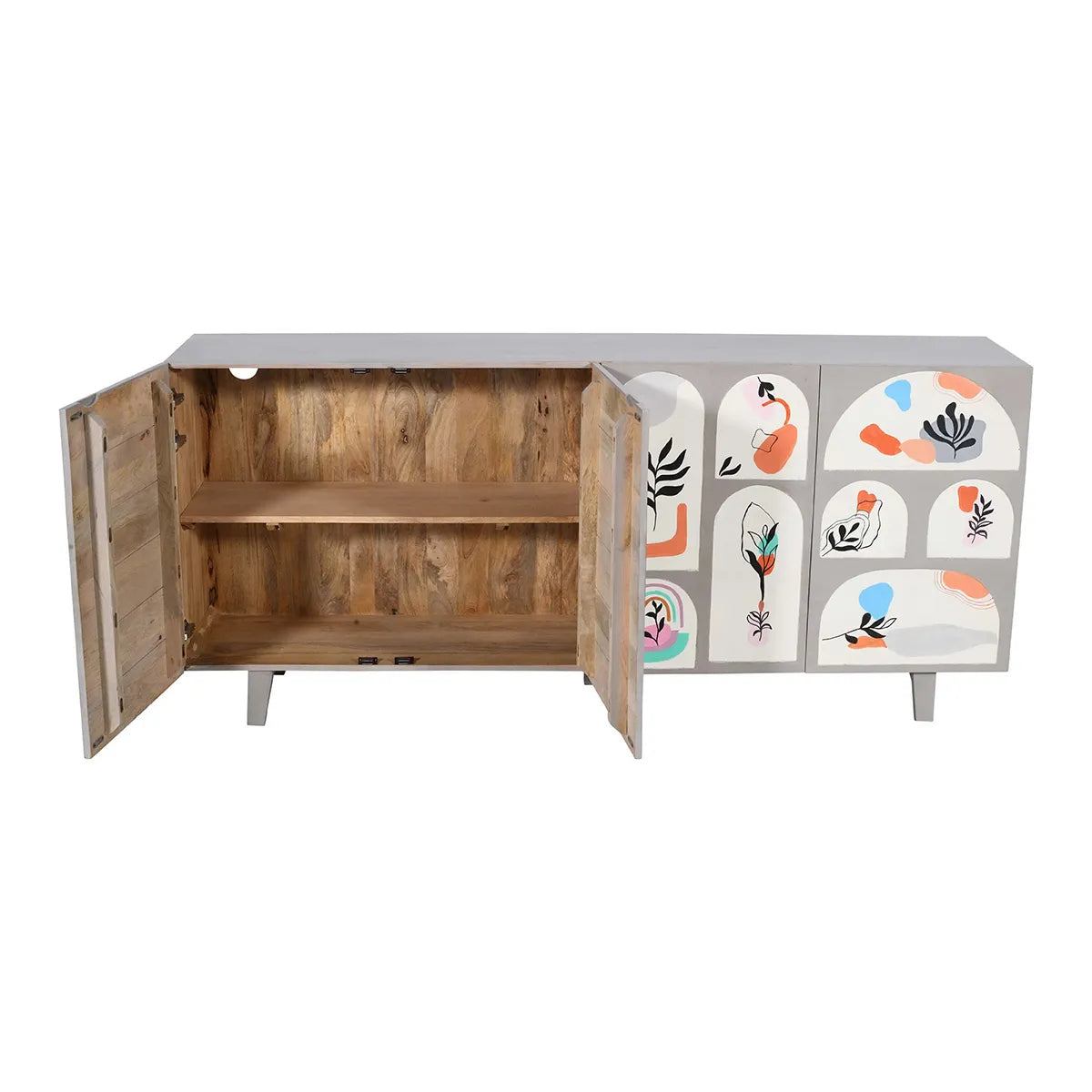 Pastel Elements 4 Door Sideboard Hand-Painted Mango Wood in Grey - Furniza