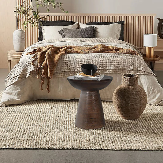 Elegant Dark Walnut Hand-Carved Side Table