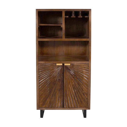 Hand-Carved 2 Door Bar Unit in Rich Walnut Finish – Solid Mango Wood