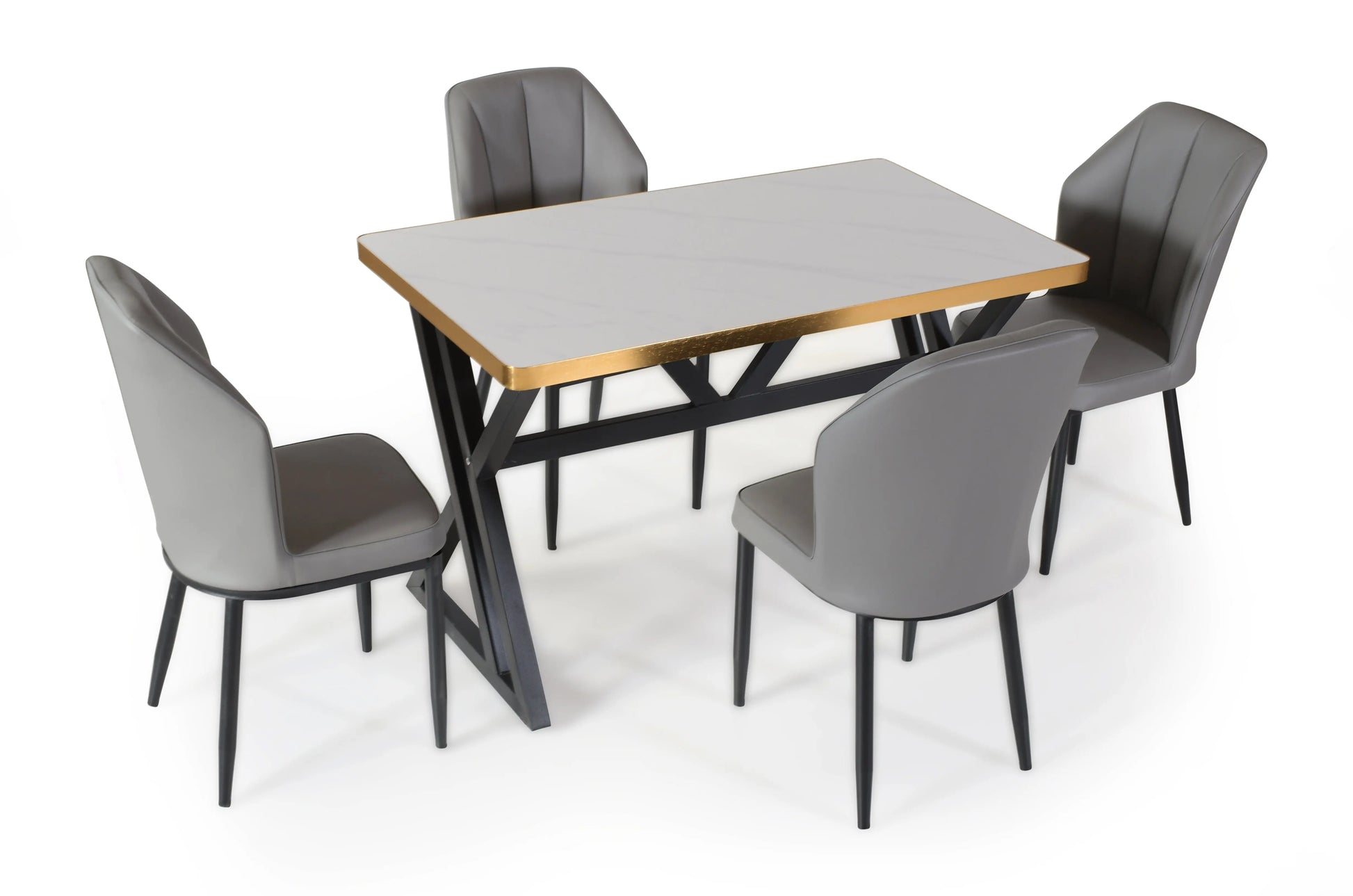 6 Seater Marble Top Dining Table – Gold Edge with Modern Iron Base FURNIZA