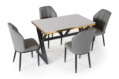 6 Seater Marble Top Dining Table – Gold Edge with Modern Iron Base FURNIZA