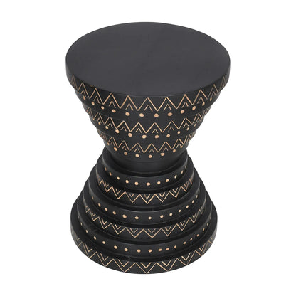 Furniza Black Side Table with Hand-Carved Leaf Pattern – Artisan Wooden Accent Table - Furniza