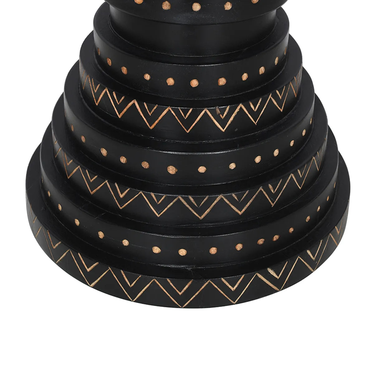 Furniza Black Side Table with Hand-Carved Leaf Pattern – Artisan Wooden Accent Table - Furniza
