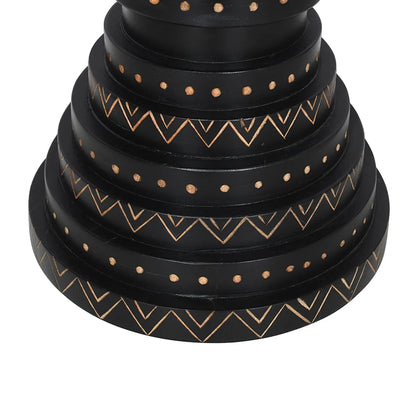 Furniza Black Side Table with Hand-Carved Leaf Pattern – Artisan Wooden Accent Table - Furniza