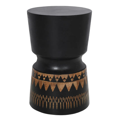 Bold Wash Finish Side Table with Hand Carving – Artistic Accent Table