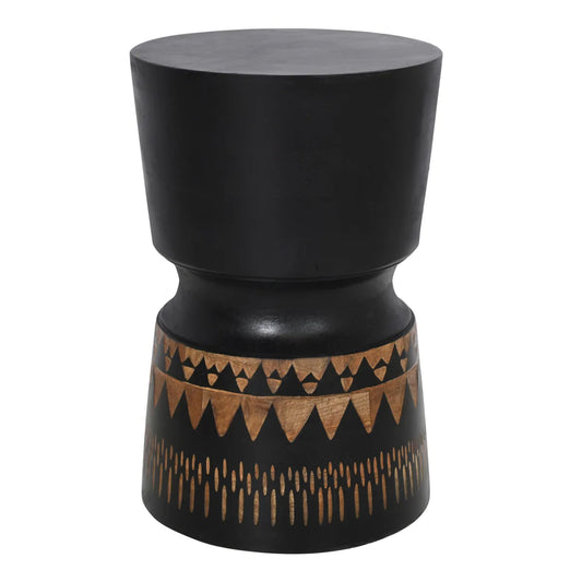 Bold Wash Finish Side Table with Hand Carving – Artistic Accent Table
