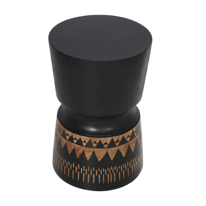 Bold Wash Finish Side Table with Hand Carving – Artistic Accent Table
