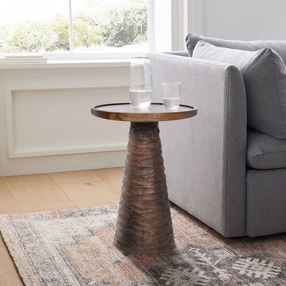Hand-Carved Walnut Finish Side Table – Elegant Accent Table
