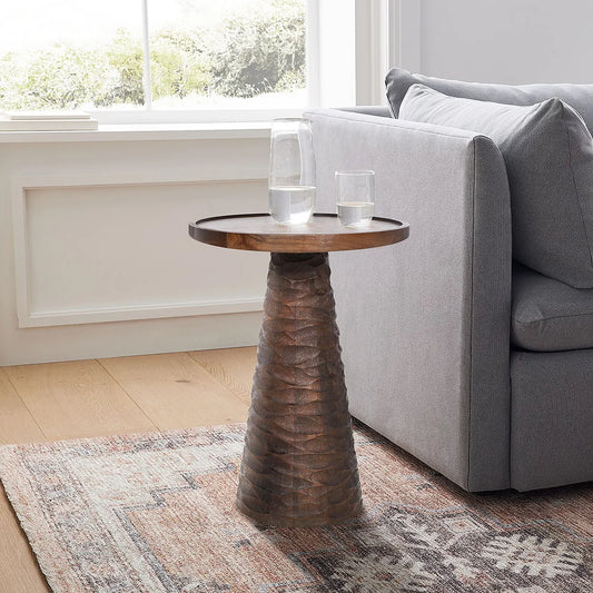 Hand-Carved Walnut Finish Side Table – Elegant Accent Table