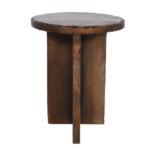 Rustic Hand-Carved Walnut Finish Side Table – Unique Accent Table