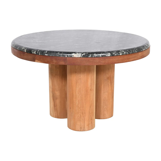 Natural Wood Coffee Table with Black Marble Top – Modern Luxury Center Table - Furniza