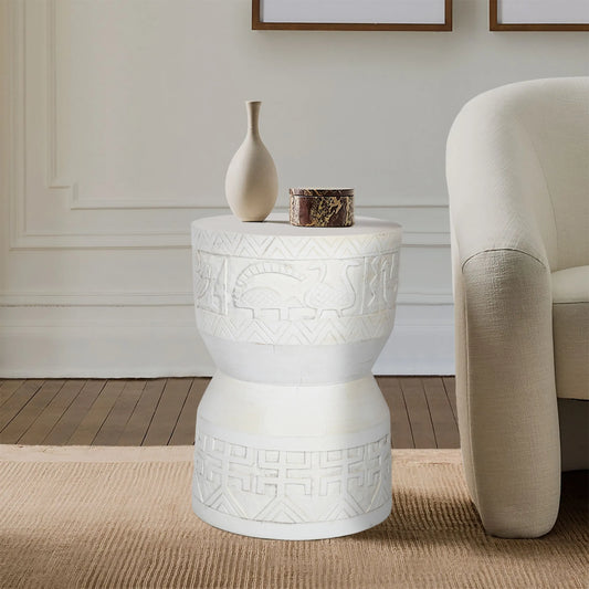 Hand-crafted White Wash Side Table – Ethnic Accent Table