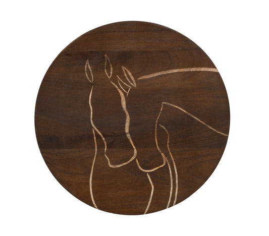 Rich Walnut Hand-Carved Horse Wall Panel