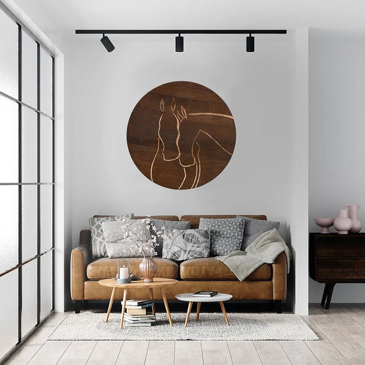 Rich Walnut Hand-Carved Horse Wall Panel