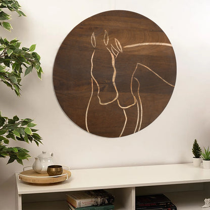 Rich Walnut Hand-Carved Horse Wall Panel