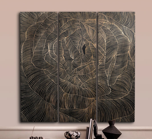 Black Finish Luxury Hand-Carved Rose Wall Panel
