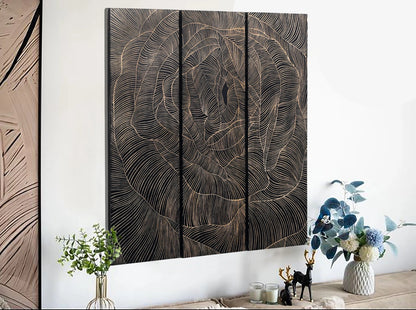 Black Finish Luxury Hand-Carved Rose Wall Panel - Furniza