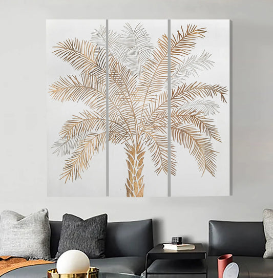Hand-Carved Palm Tree Wall Panels – Set of 3 in White Finish