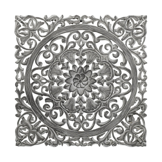 Hand-Carved Wall Panel in Grey Finish