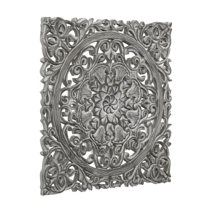 Hand-Carved Wall Panel in Grey Finish