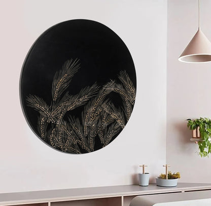 Hand-Carved Wheat Grain Leaf Wall Panel in Black Finish