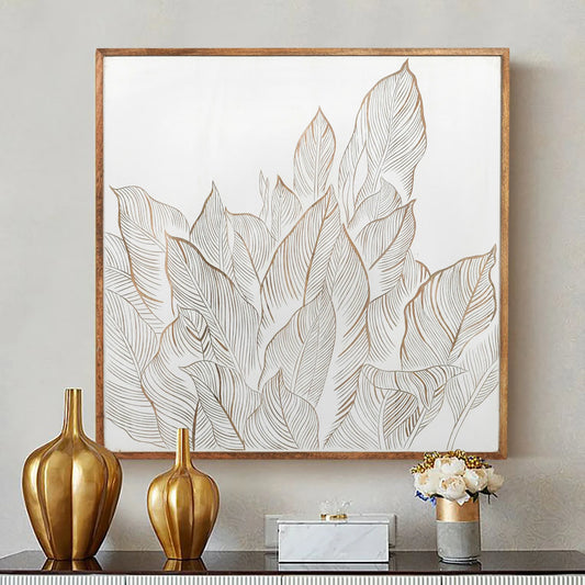 Modern White Wall Panel with Hand-Carved Leaf Design - Furniza