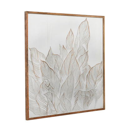 Modern White Wall Panel with Hand-Carved Leaf Design - Furniza