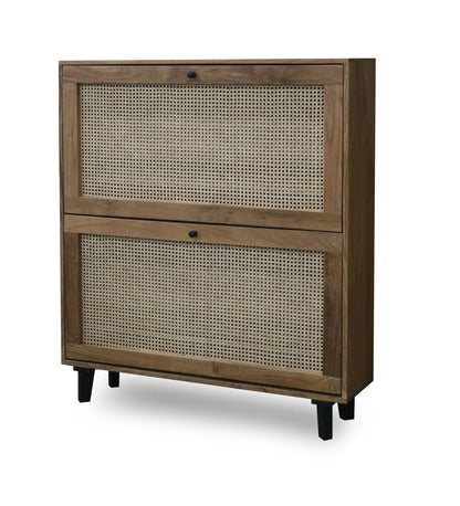 Solid Acacia Wood Shoe Rack with Cane Detailing – Handcrafted
