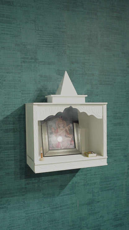 White Finish Traditional Wooden Pooja Mandir for Home | Compact & Lightweight MDF Temple