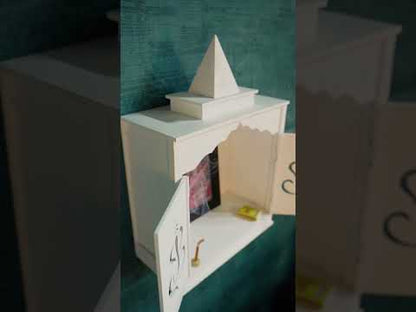 Traditional White MDF Wall Mount Pooja Mandir with Shikara Design & Ganesha Carved Doors – Compact Temple by Furniza